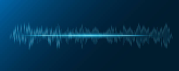 symulacja widma audio z jasną poświatą na niebieskim tle wykorzystanie do muzyki i komputerowej koncepcji obliczeniowej - structural formula audio stock illustrations