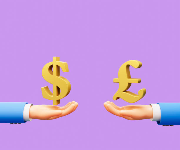 istock 3d cartoon hand Currency exchange pound and Dollar 3d illustration 1410581677