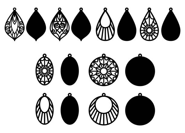 bildbanksillustrationer, clip art samt tecknat material och ikoner med earrings cutting template set of acrylic and wooden jewelry. templates for laser cutting machines - örhänge