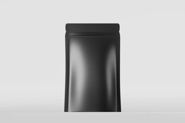 istock White pouch bags mockup branding light background 3D rendering. Merchandise packaging design Blank coffee beans doy pack 1410584857