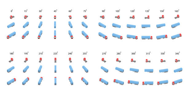 다른 각도에서 트럭과 사미 트레일러의 세트. - tilt view stock illustrations