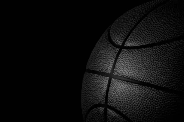 Closeup detail of basketball ball texture background. 3d render