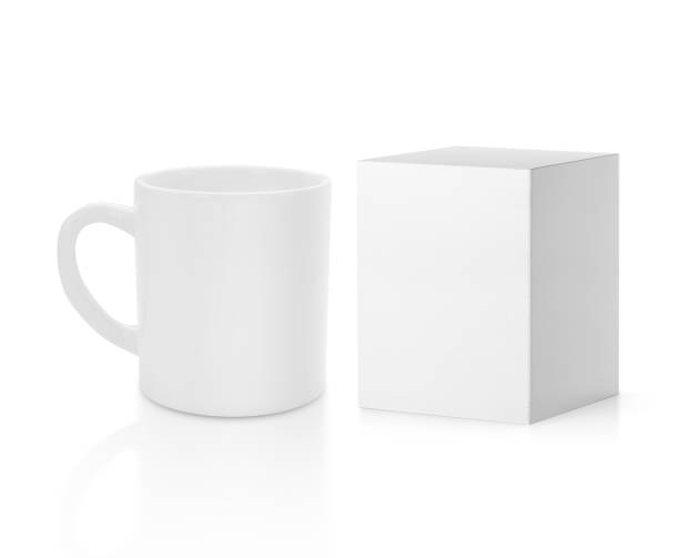 istock Coffee cup and blank packaging white cardboard box on white background 1410591426