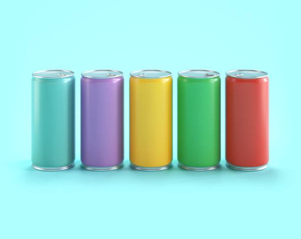 istock Different colored insulated aluminum cans for energy drinks design mockup 1410591633