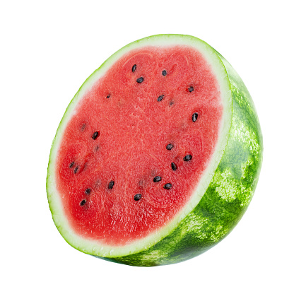One slice of juicy tropical watermelon with clipping path.