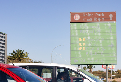 Rhino Park Private Hospital in Windhoek at Khomas Region, Namibia, with motorists visible.