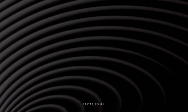 istock Black moderm 3d wall background of circular lines forming texture in dark space, presentation cover 1410597489