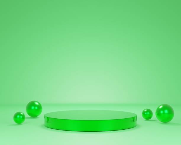 istock Green product background stand 3d rendering.empty podium on green background. 1410597884