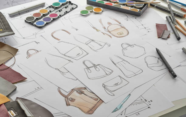 istock Designer stylish sketch Drawn design template pattern made leather clutch bag handbag purse Woman female Fashionable Fashion Luxury Elegant accessory. 1410598154