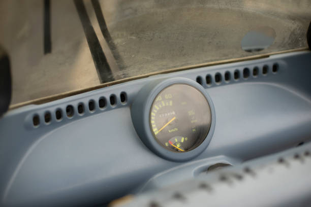 istock Speedometer on motorcycle. Retro speedometer design. Round dial. 1410599210