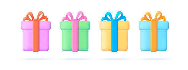istock Set of pastel color 3d gift boxes, rounded soft shapes with ribbons and bows 1410604181