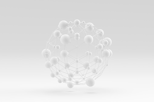 Molecular structure global digital mesh network blockchain white background, 3d render.