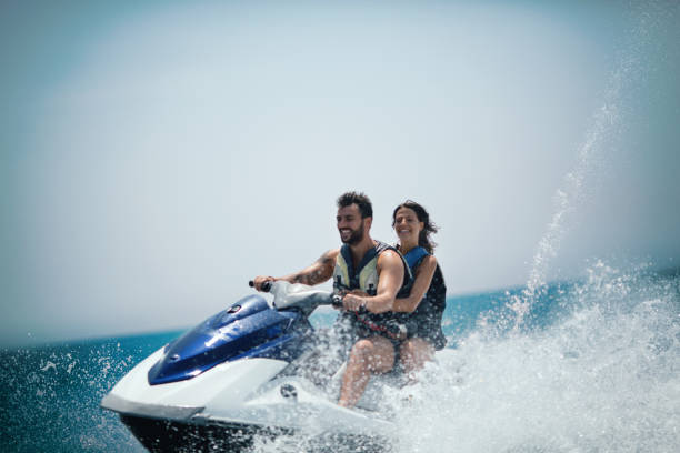 jet ski adventure. - nautical vessel motorboating motorboat fun imagens e fotografias de stock