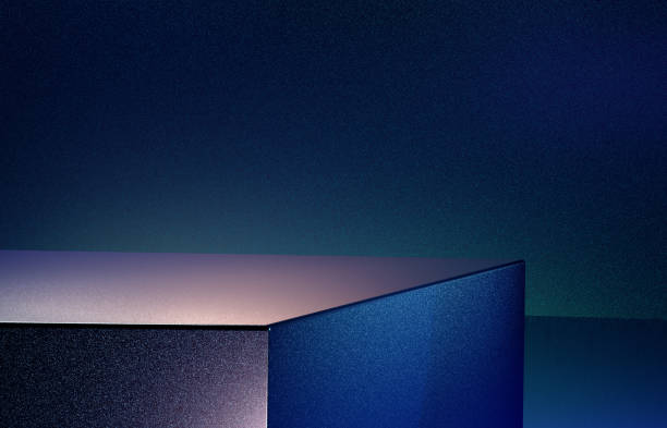 istock Blue digital podium abstract corner scene with illuminated spotlight. 3d rendering minimal gradient product podium 1410608144