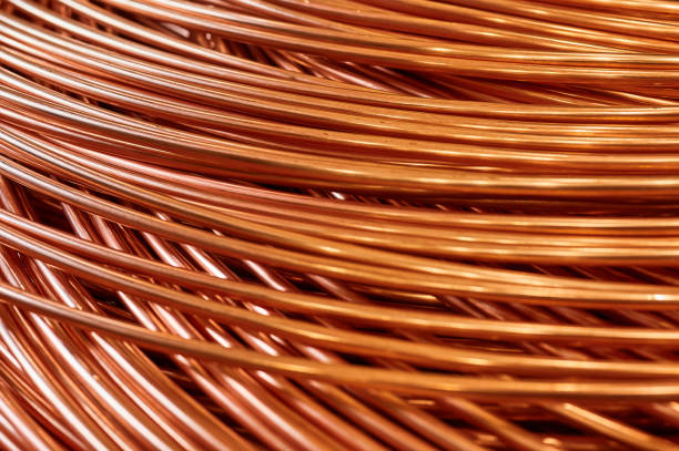 istock Shiny winded copper cable in warehouse of production plant 1410614323