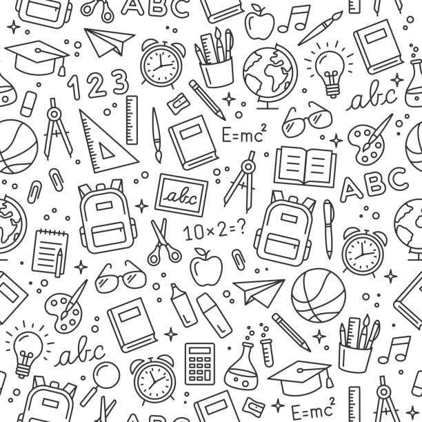 ilustrações de stock, clip art, desenhos animados e ícones de school icon seamless pattern. vector illustration - school