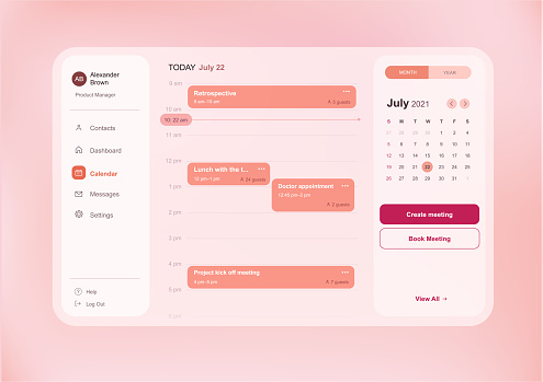 Structured Web Calendar View Modern Web Interface Of Calendar Dashboard With Time And Meetings ...