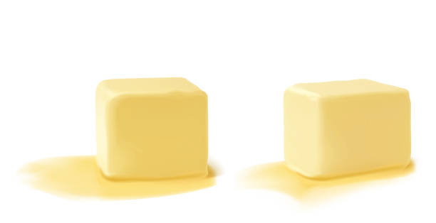 два кубика сливочного масла выделены на белом фоне. векторная иллюстрация - butter stock illustrations