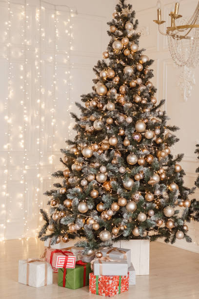 istock Beautiful New Year's interior, Christmas tree, gifts 1410621400