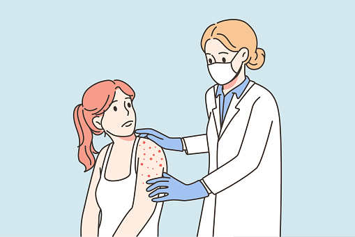 Doctor examine patient with red rash