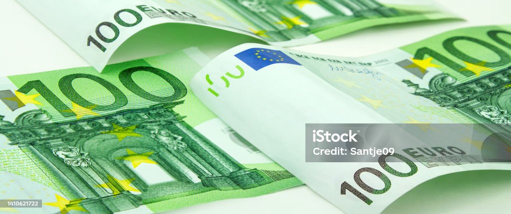 300 Euro banknotes against white background Allowance Stock Photo