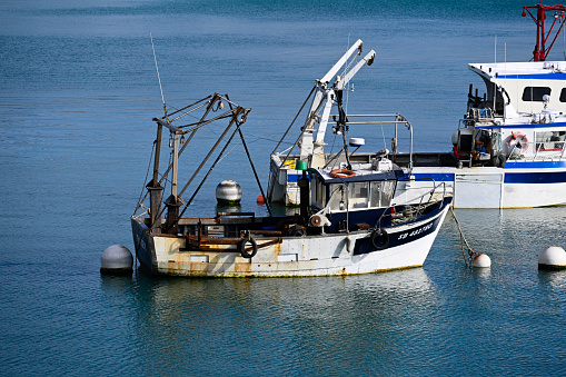 Erquy, France, July 7, 2022 - Fishing boats in the port of Erquy