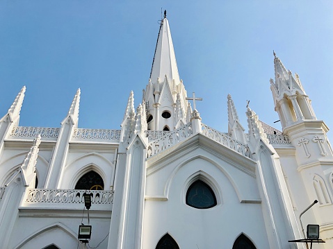 View of exterior building of famous church in Tamilnadu.