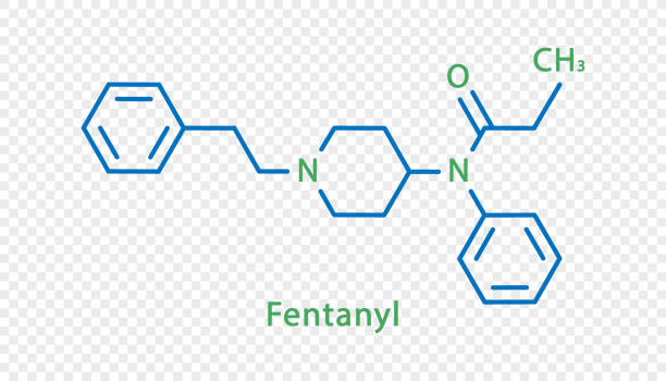 ilustraciones, imágenes clip art, dibujos animados e iconos de stock de fórmula química de fentanilo. fórmula química estructural de fentanilo aislada sobre fondo transparente. - fentanyl