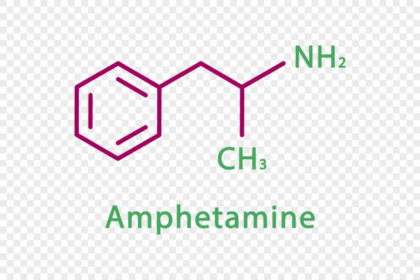 illustrazioni stock, clip art, cartoni animati e icone di tendenza di formula chimica dell'anfetamina. formula chimica strutturale dell'anfetamina isolata su fondo trasparente. - phenethylamine