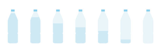 ilustrações de stock, clip art, desenhos animados e ícones de plastic bottle water set. - half tank