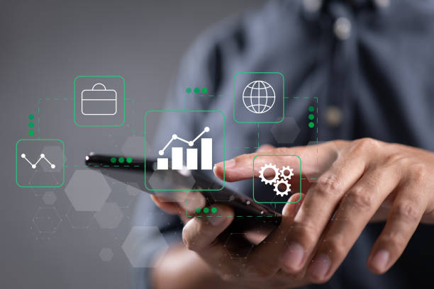 istock For businesses, business tools, and smartphone icons, there are apps that handle finances and company. 1410629546