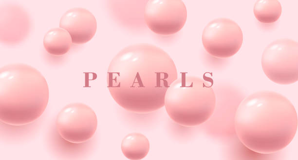 istock Abstract background with pink pearl realistic 3d spheres flying in spaces, light blured molecules 1410629996