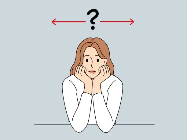 Vector illustration of Confused woman thinking of right direction