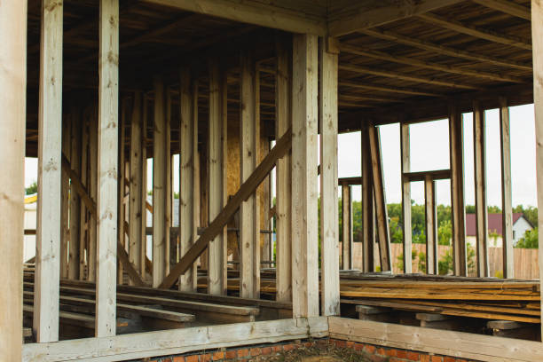istock Building house. Construction materials. Wood. House frame. Timber 1410638625