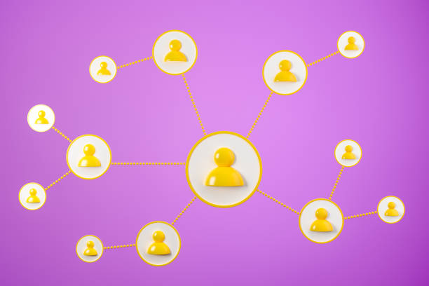 istock Social network icons, profiles connected on violet background 1410639097