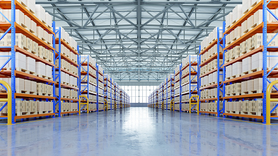 Empty warehouse for storage and distribution centers.3D rendering
