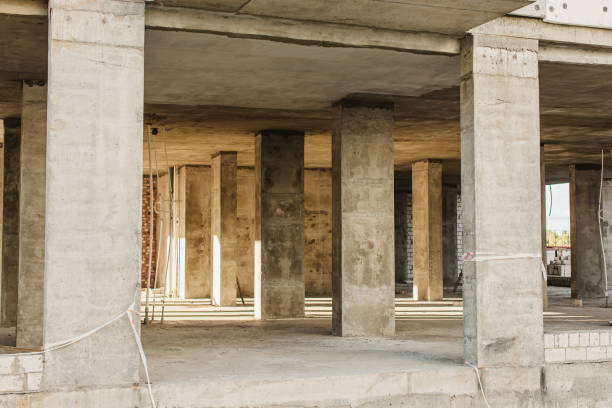 Foundation of the house, load-bearing walls. Architectural elements. Construction materials. Building a house.