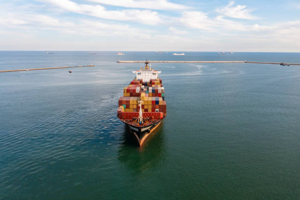 istock Aerial view of Container freight ship in transit. 1410641699