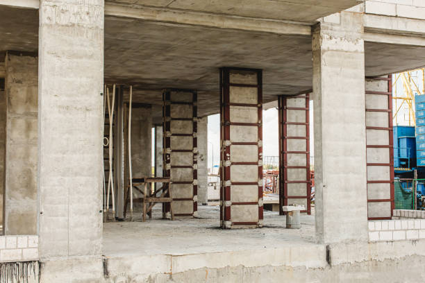 Foundation of the house, load-bearing walls. Architectural elements. Construction materials. Building a house.