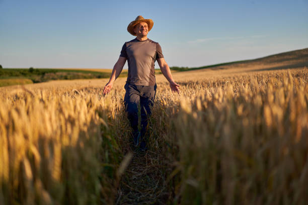 istock Happy farmer in a wheat field 1410648201