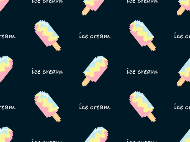 popsicle мультяшный персонаж бесшовный узор на синем фоне - vector frozen pixelated multi colored stock illustrations