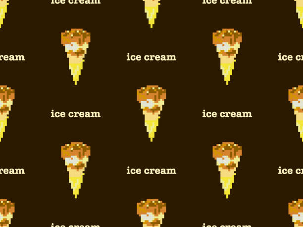 illustrazioni stock, clip art, cartoni animati e icone di tendenza di gelato personaggio dei cartoni animati senza cuciture su sfondo marrone - vector frozen pixelated multi colored