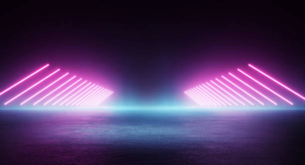 istock Colourful neon light brightly shining into foggy environment 1410656860
