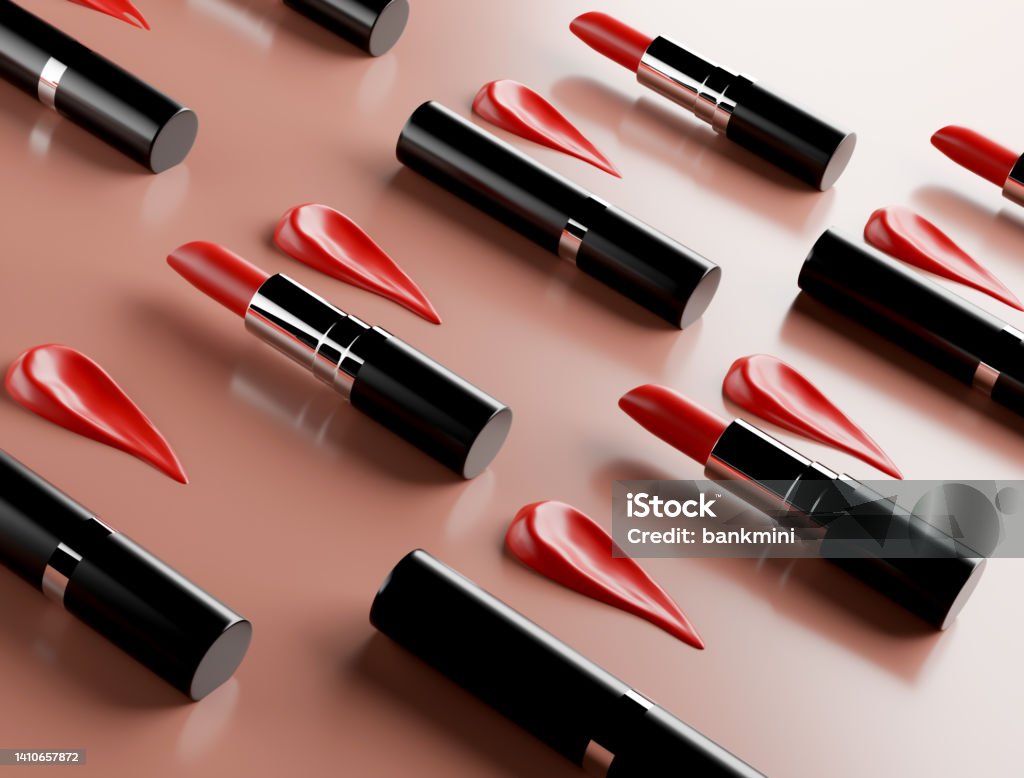3d illustration. Cosmetic lipstick mockup of various styles Art Stock Photo