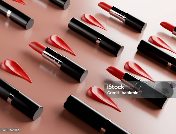 3d Illustration Cosmetic Lipstick Mockup Of Various Styles Stock Photo - Download Image Now