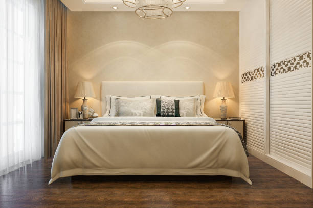 istock 3d rendering luxury modern bedroom suite in hotel with wardrobe and walk in closet 1410660421