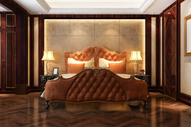 rendu 3d belle suite de luxe en bois sombre européenne classique dans l’hôtel - 3517 photos et images de collection
