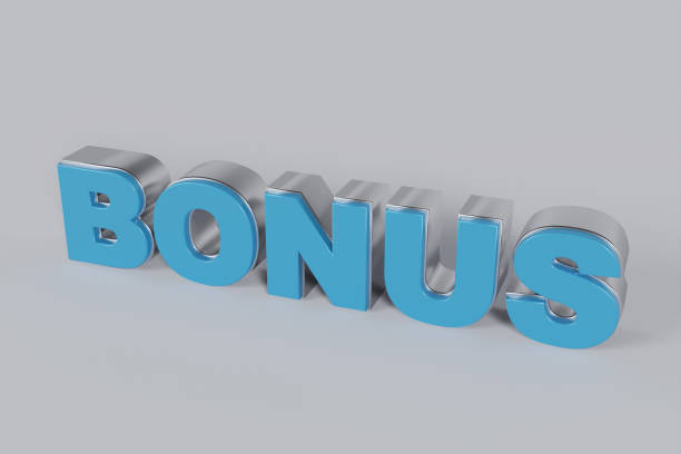 istock 3D Render blue bonus word with metal silver border. 1410664956