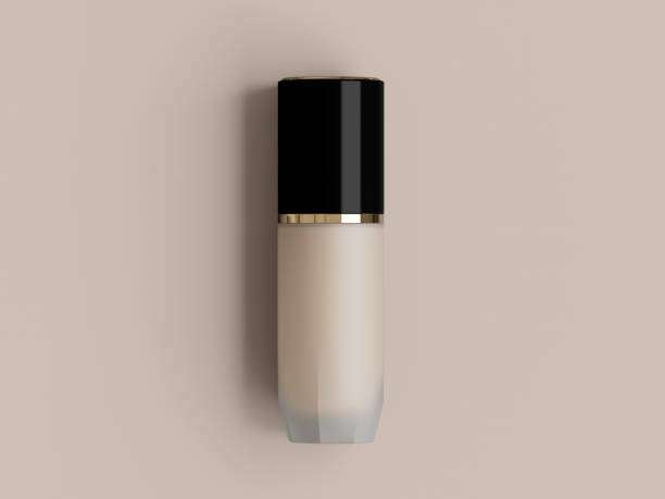 istock Bottles of makeup foundation and samples on color background 3d illustration 1410667888