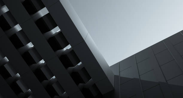istock Black architecture design. Beams, ceiling and wall. Black design concept of building. 3D render. 1410667913